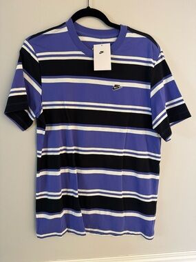 Nike Men’s Blue, Black & White Striped Short Sleeve Tee